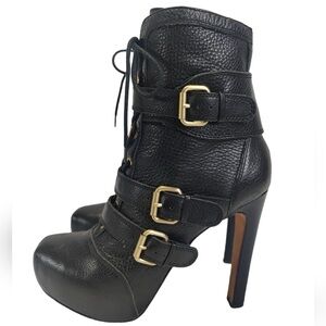 POUR La‎ VICTOIRE Black Leather High Heel Boots Aleria authentic Italian leather